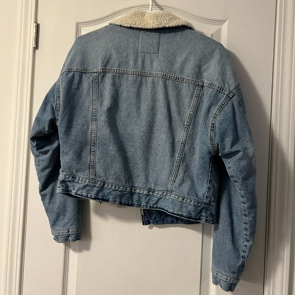 Garage Sherpa Fur Denim Aviator Crop Jacket - Picture 7 of 7